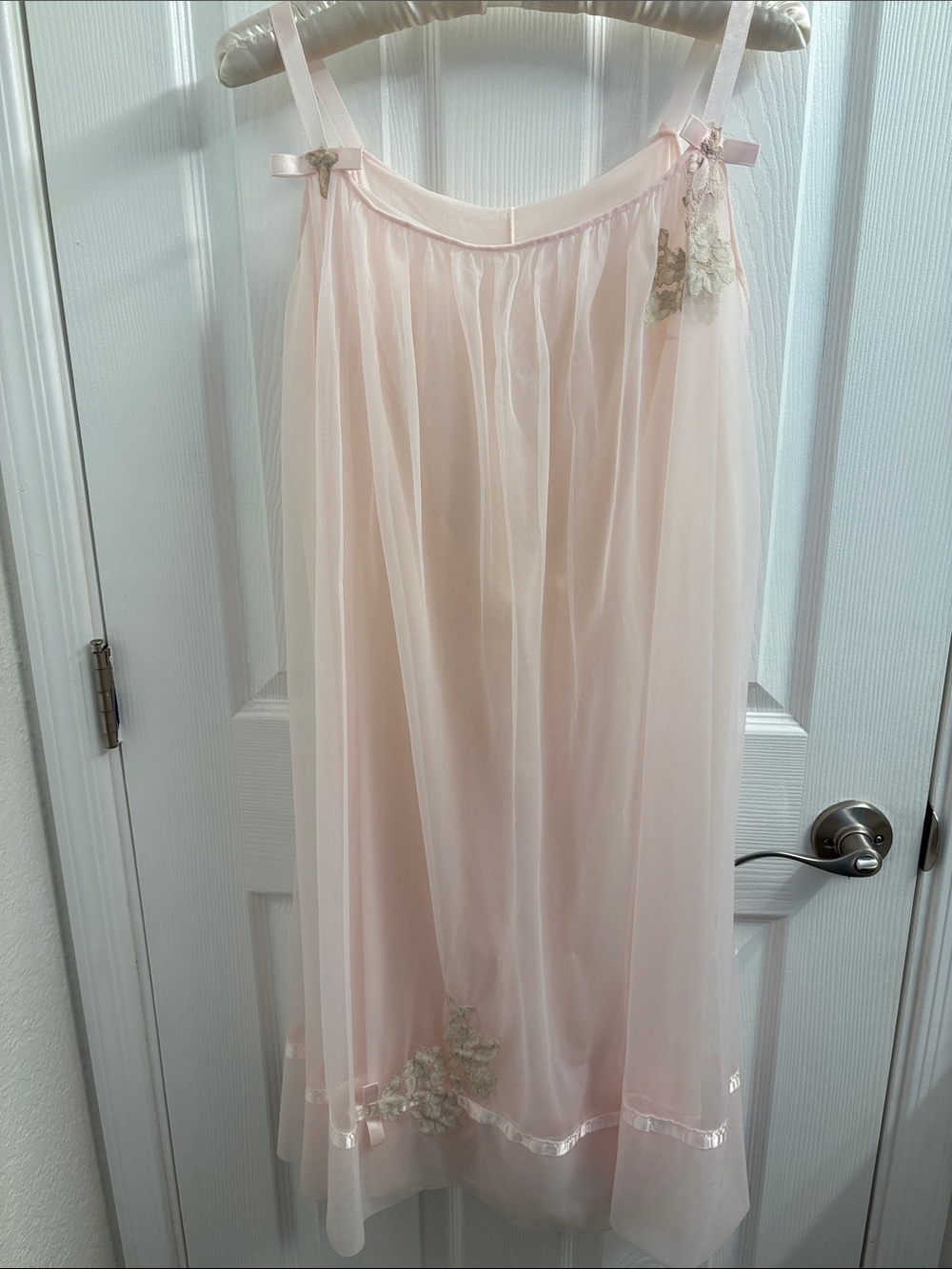 Vintage VAN ROALTE Pink Chiffon Double Layer Babydoll Nightgown Size Small